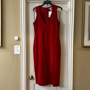 H&M Deep V Neck form fitting‎ fire engine red dress//Small